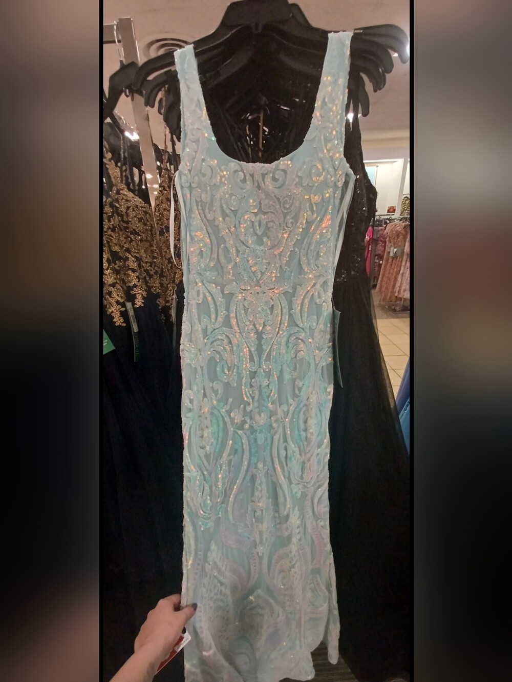 Elegant Light Blue Sequin Embellished Evening Dress